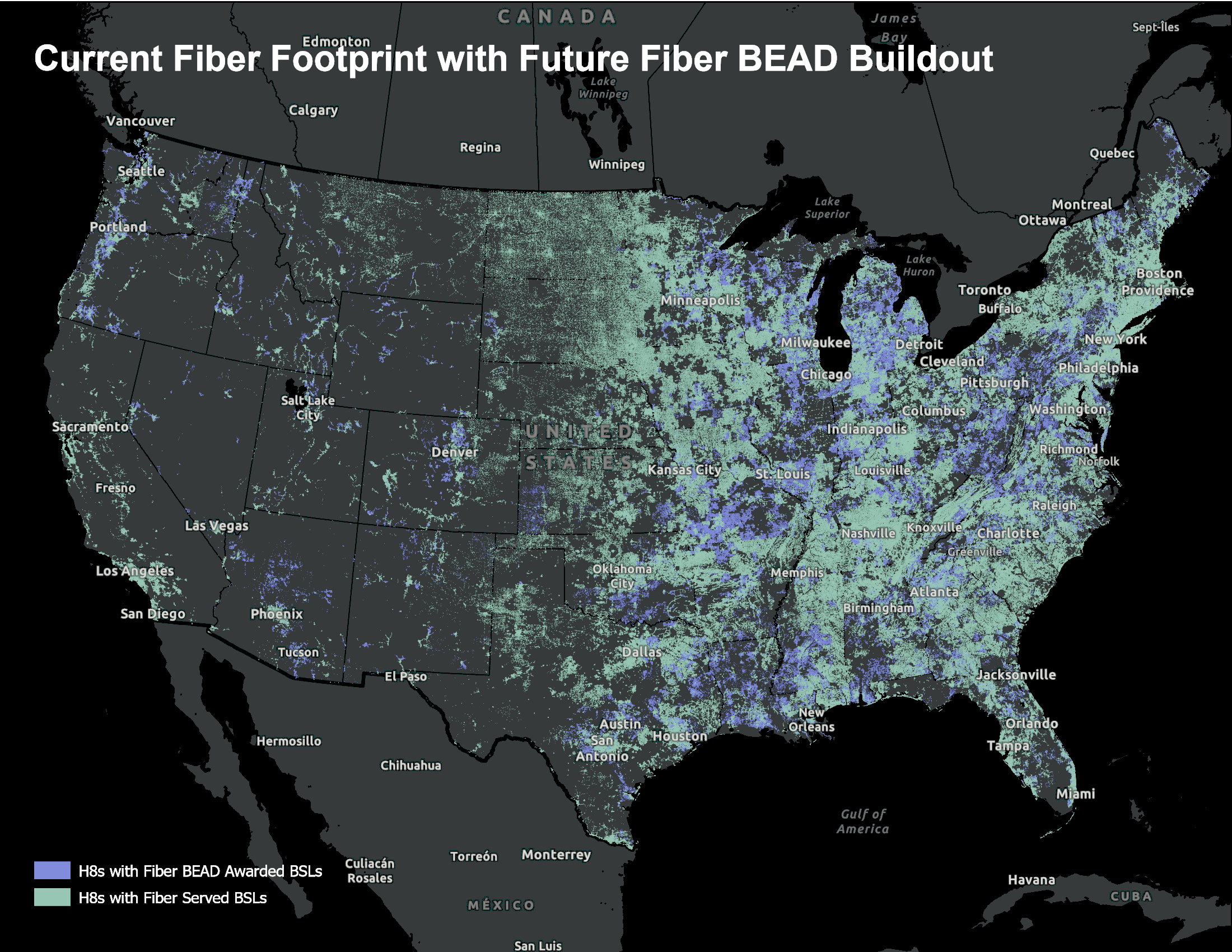 BEAD Funding Fiber Location Awards - CostQuest Broadband Fabric Map.