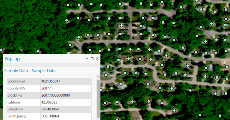 Map showing fabric data locations